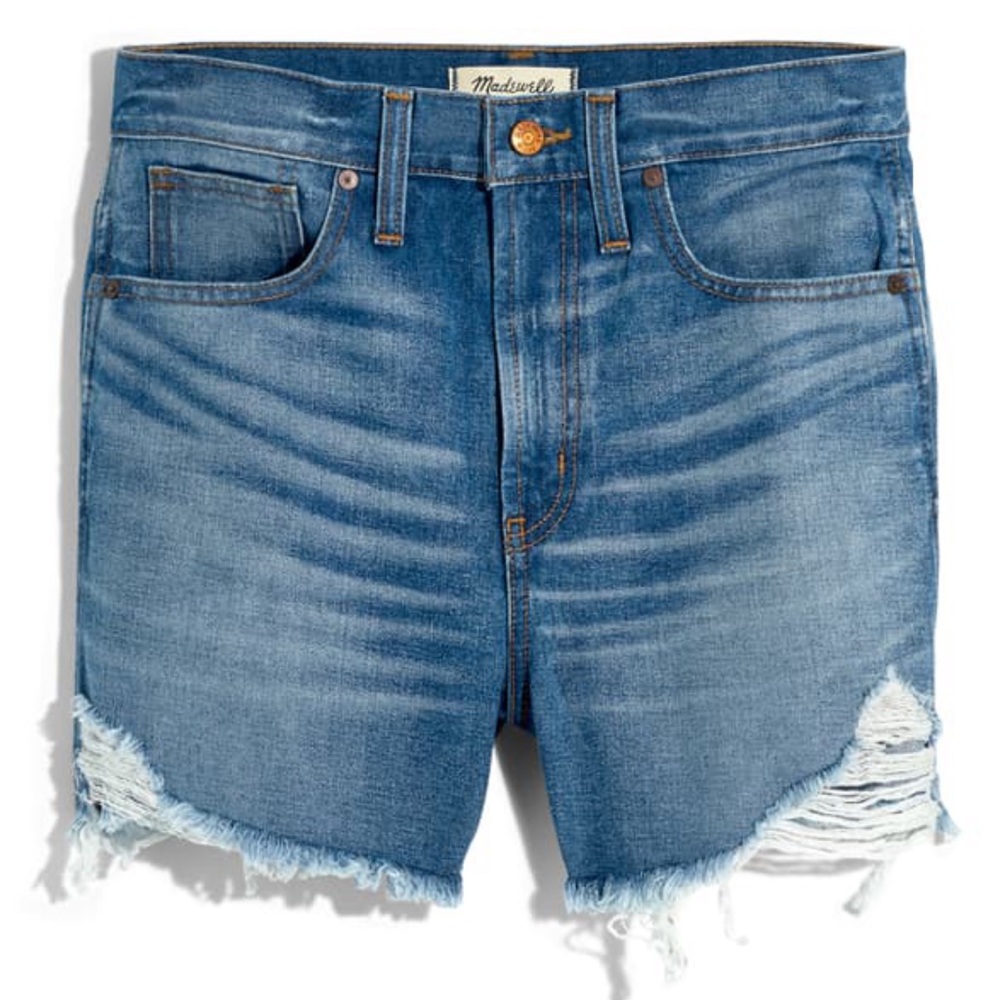 Madewell Blue Distressed High-Rise Denim Jean Shorts